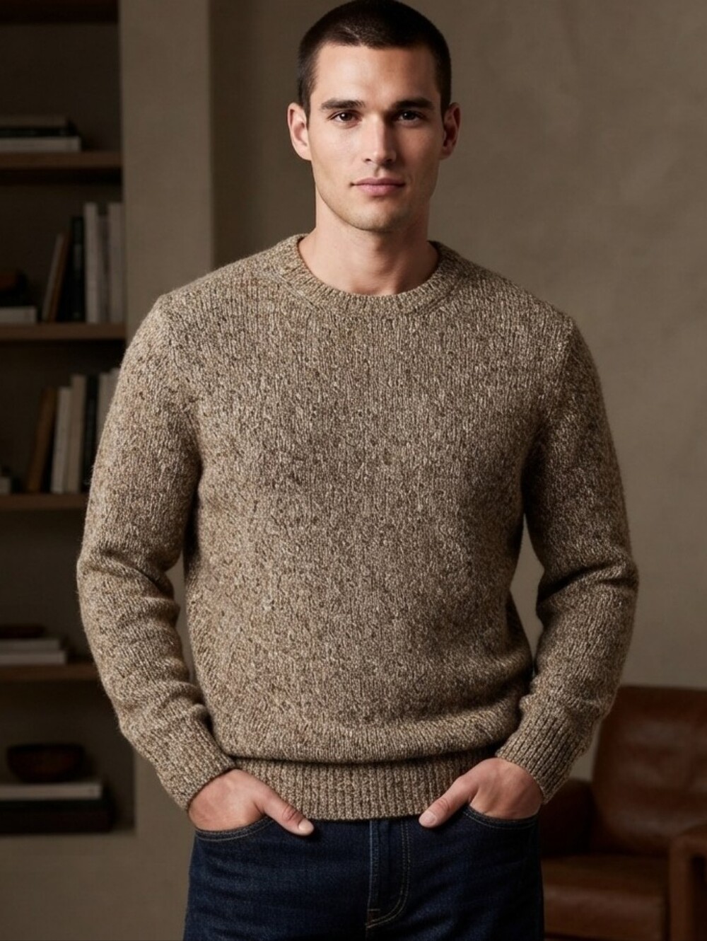 Men's J. Crew Brown Textured Lamb's Wool Blend Crewneck Sweater XXL - NWOT
